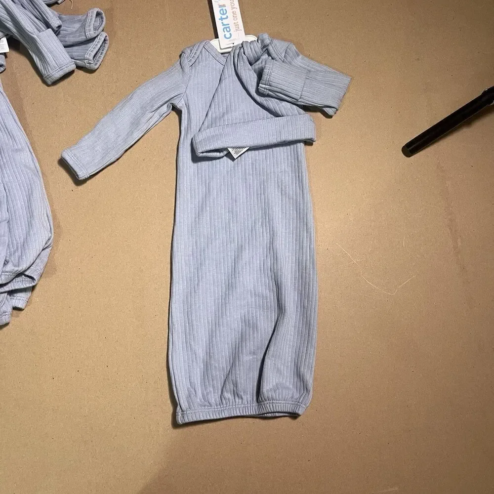 Carter's Just One You Preemie Ribbed Gown & Hat Set Light Blue  Lot Of 6 Preemie